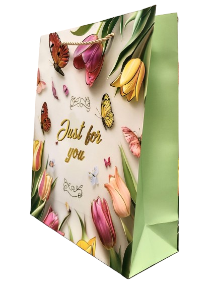 TOREBKA UPOMINKOWA ZIELONA W TULIPANY KWIATY