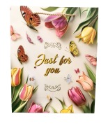 TOREBKA UPOMINKOWA ZIELONA W TULIPANY KWIATY