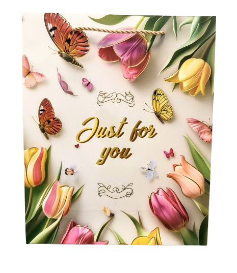 TOREBKA UPOMINKOWA ZIELONA W TULIPANY KWIATY