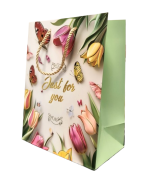 TOREBKA UPOMINKOWA ZIELONA W TULIPANY KWIATY