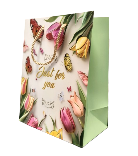 TOREBKA UPOMINKOWA ZIELONA W TULIPANY KWIATY