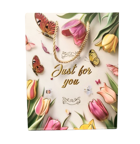 TOREBKA UPOMINKOWA ZIELONA W TULIPANY KWIATY