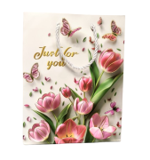 TOREBKA UPOMINKOWA RÓŻOWA W TULIPANY KWIATY