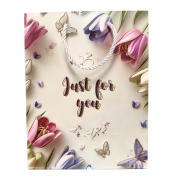 TOREBKA UPOMINKOWA FIOLETOWA W TULIPANY KWIATY