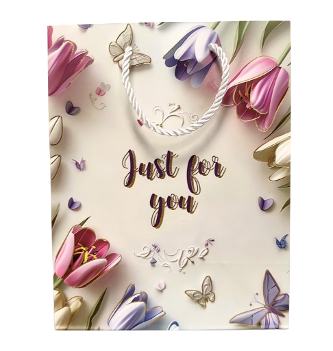 TOREBKA UPOMINKOWA FIOLETOWA W TULIPANY KWIATY