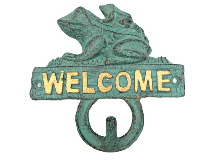 WIESZAK ŻELIWNY 'WELCOME' ŻABY 14CM