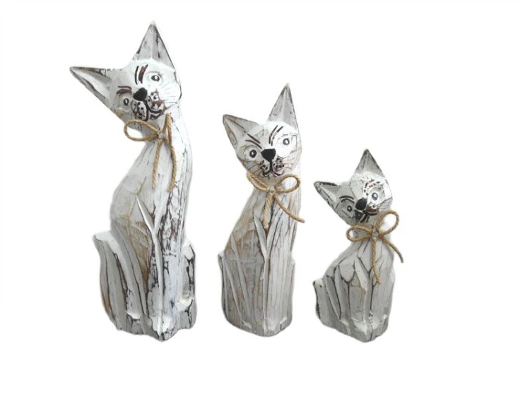 ZESTAW TRZY DREWNIANE KOTY 25/20/15cm INDONEZJA