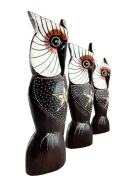 ZESTAW TRZY DREWNIANE SOWY 21/17/15 CM INDONEZJA