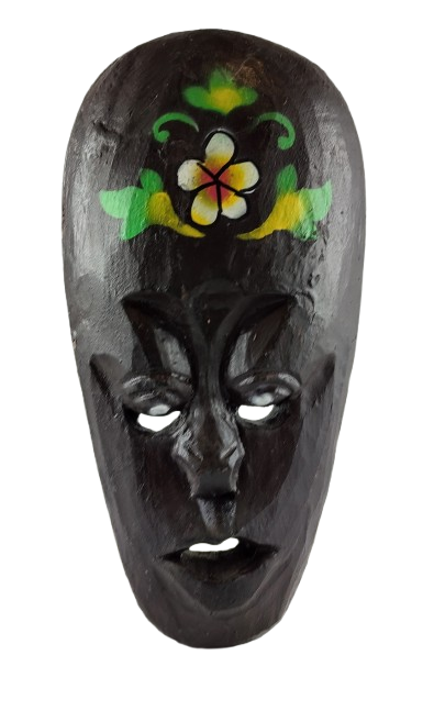 DREWNIANA MASKA Z KWIATEM 20 CM