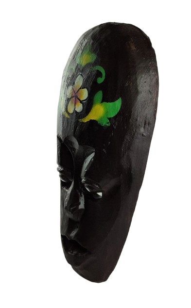 DREWNIANA MASKA Z KWIATEM 20 CM