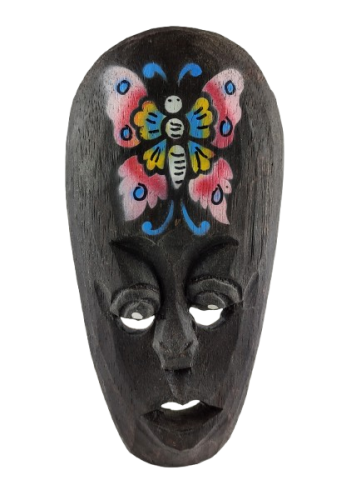 DREWNIANA MASKA Z MOTYLEM 20 CM