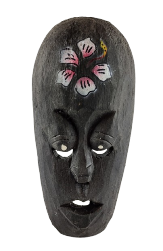 DREWNIANA MASKA Z KWIATEM 20 CM