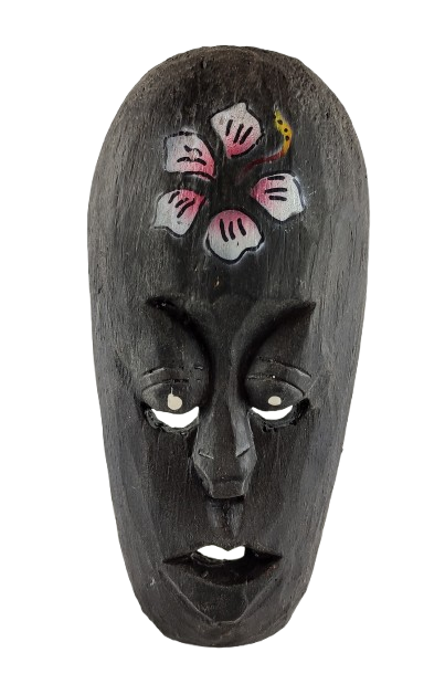 DREWNIANA MASKA Z KWIATEM 20 CM
