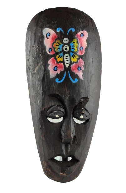 DREWNIANA MASKA Z MOTYLEM 25 CM