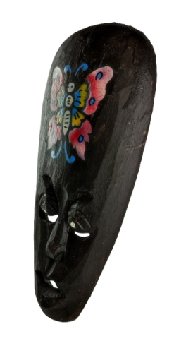 DREWNIANA MASKA Z MOTYLEM 25 CM