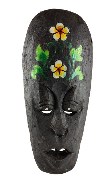 DREWNIANA MASKA Z KWIATEM 25 CM
