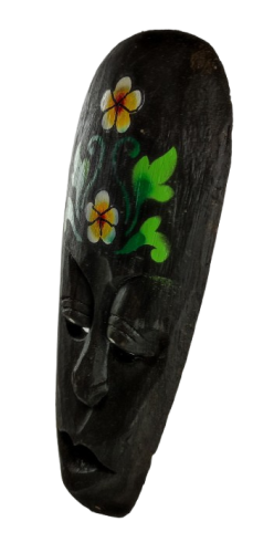 DREWNIANA MASKA Z KWIATEM 25 CM