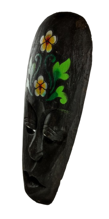 DREWNIANA MASKA Z KWIATEM 25 CM