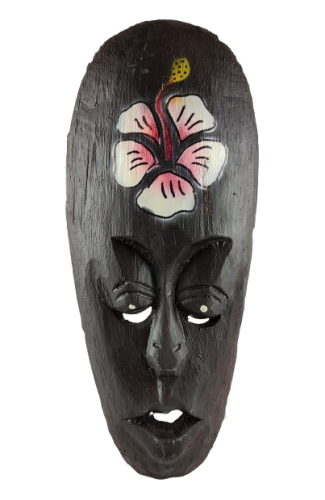 DREWNIANA MASKA Z KWIATEM 25 CM