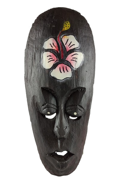DREWNIANA MASKA Z KWIATEM 25 CM