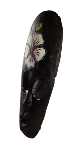 DREWNIANA MASKA Z KWIATEM 25 CM