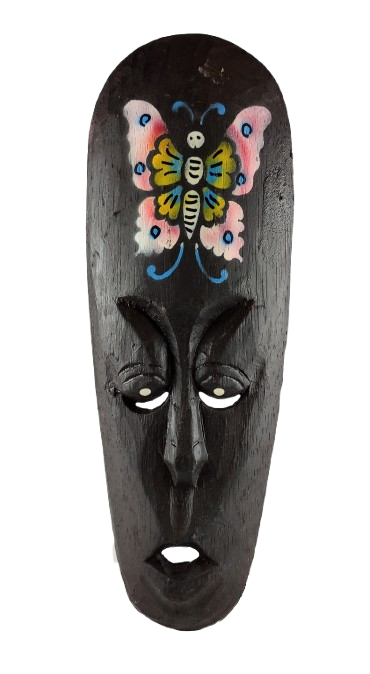 DREWNIANA MASKA Z MOTYLEM 30 CM