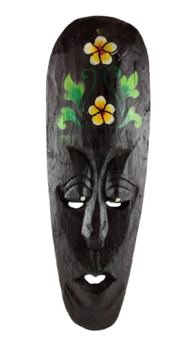 DREWNIANA MASKA Z KWIATEM 30 CM