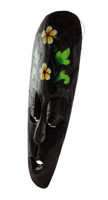 DREWNIANA MASKA Z KWIATEM 30 CM