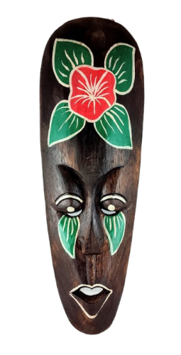 DREWNIANA MASKA Z KWIATEM 50 CM