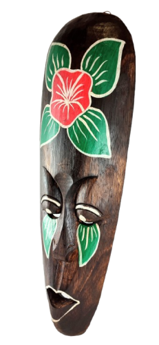 DREWNIANA MASKA Z KWIATEM 50 CM