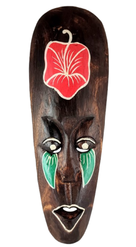 DREWNIANA MASKA Z KWIATEM 50 CM