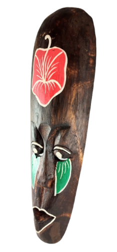 DREWNIANA MASKA Z KWIATEM 50 CM