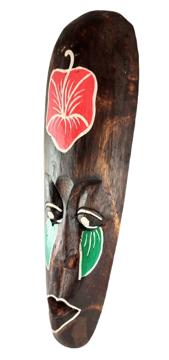 DREWNIANA MASKA Z KWIATEM 50 CM
