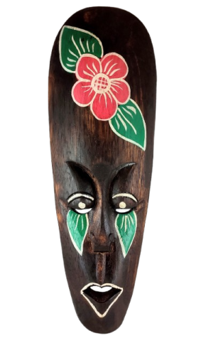 DREWNIANA MASKA Z KWIATEM 50 CM