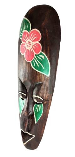 DREWNIANA MASKA Z KWIATEM 50 CM