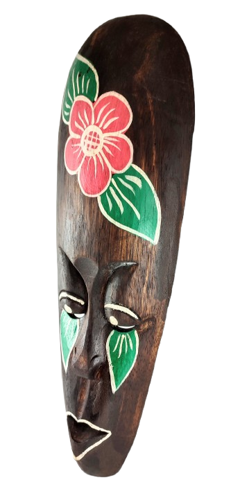 DREWNIANA MASKA Z KWIATEM 50 CM