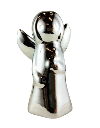 FIGURKA ANIOŁ ANIOŁEK SREBRNY CERAMICZNY 11CM