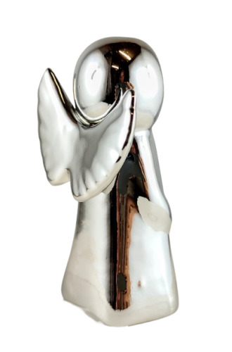 FIGURKA ANIOŁ ANIOŁEK SREBRNY CERAMICZNY 11CM