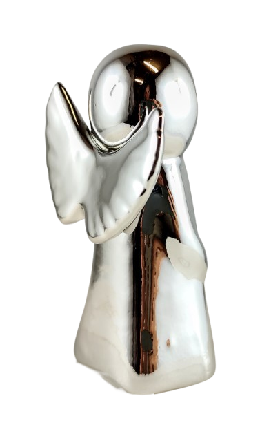 FIGURKA ANIOŁ ANIOŁEK SREBRNY CERAMICZNY 11CM