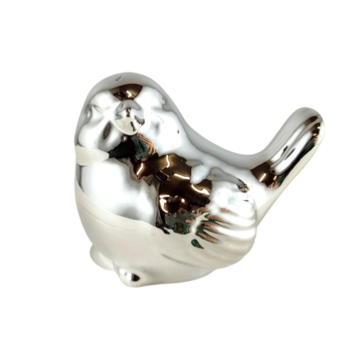 PTAK PTASZEK CERAMICZNY SREBRNY 7,5CM