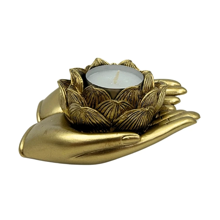 Złoty Świecznik Glamour na Tealight – Dłoń