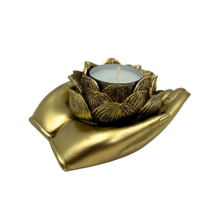 Złoty Świecznik Glamour na Tealight – Dłoń