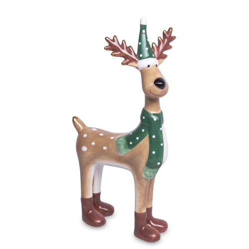 Figurka Świąteczna Renifer w Czapce i Szaliku – 22 cm
