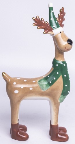 Figurka Świąteczna Renifer w Czapce i Szaliku – 22 cm