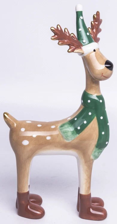Figurka Świąteczna Renifer w Czapce i Szaliku – 22 cm