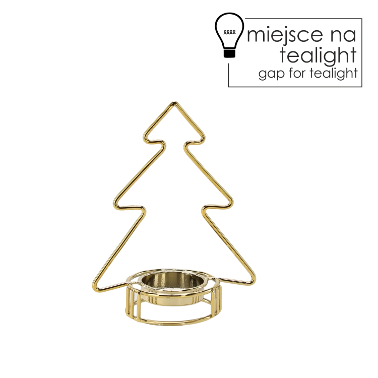 ŚWIECZNIK METALOWY NA TEALIGHT ZŁOTY CHOINKA 14,7CM