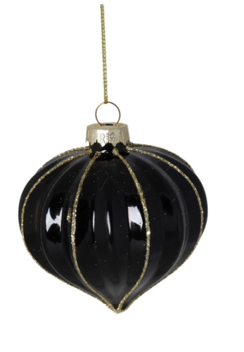 SZKLANA BOMBKA CZARNA ZDOBIONA 8CM