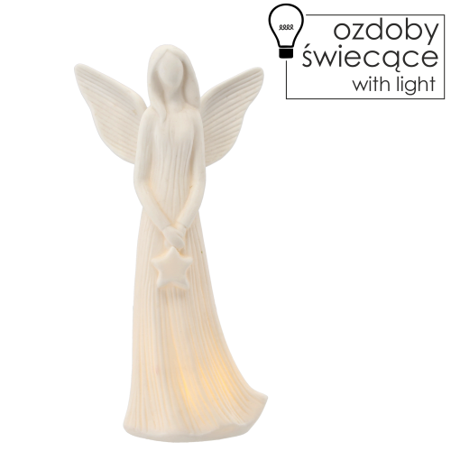 FIGURKA CERAMICZNA ANIOŁ Z GWIAZDĄ LED – WYSOKOŚĆ 23,6 CM
