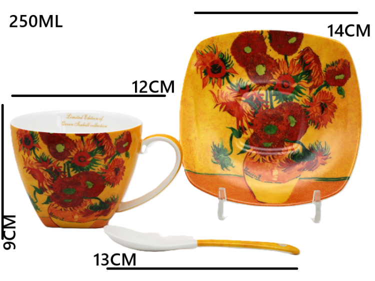 FILIŻANKA ZE SPODKIEM I ŁYŻECZKĄ 250ML VAN GOGH SŁONECZNIKI