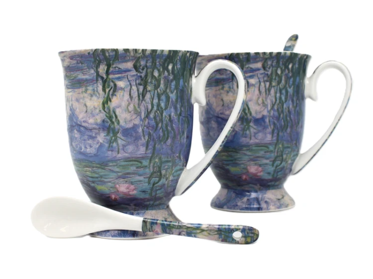 ZESTAW KUBKÓW Z ŁYŻECZKAMI 300ML MONET NENUFARY